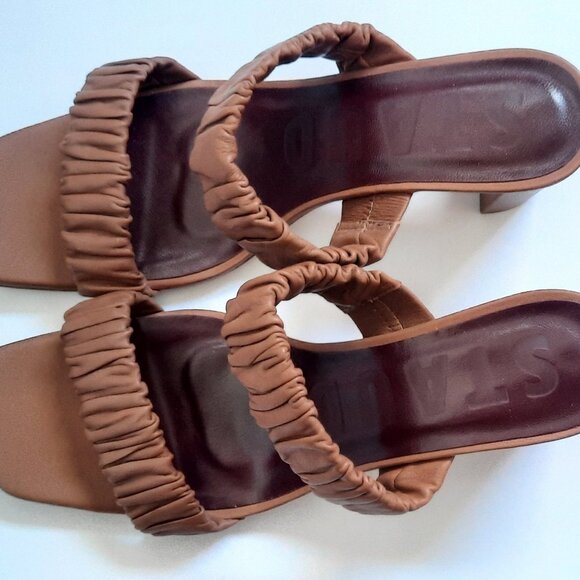 STAUD Brown/Tan Frankie Sandals Block Heels Slip-On - Picture 5 of 7